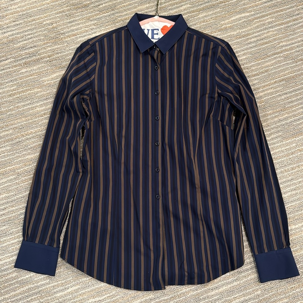 Brooks Brothers blouse navy black tan/brown stripes